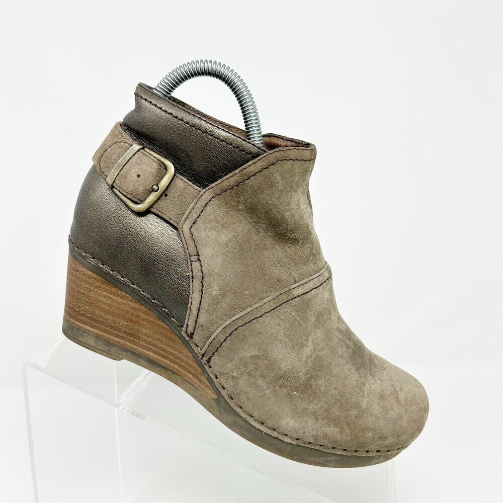 Dansko Shirley Womens Ankle Bootie Brown Two-Tone Wedge Side Zip Size 36